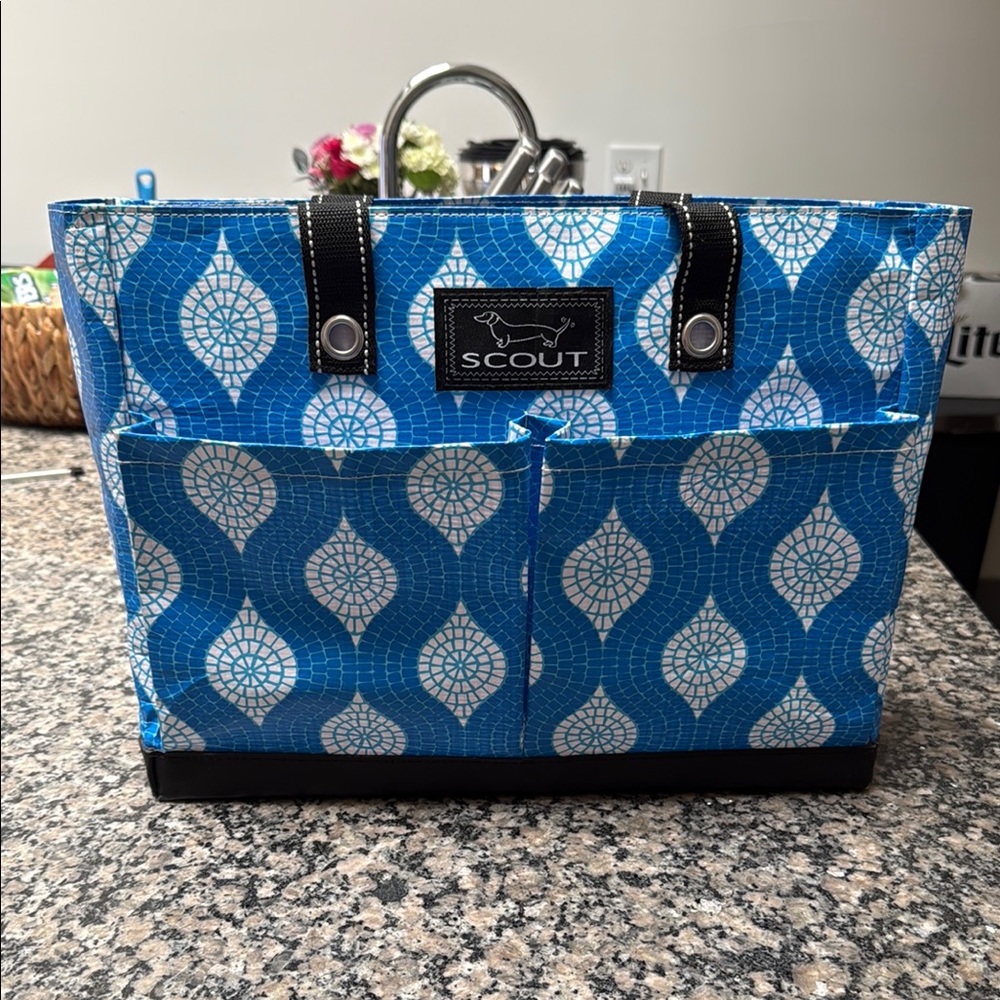 Scout Blue and White Tote Bag with Structured Design